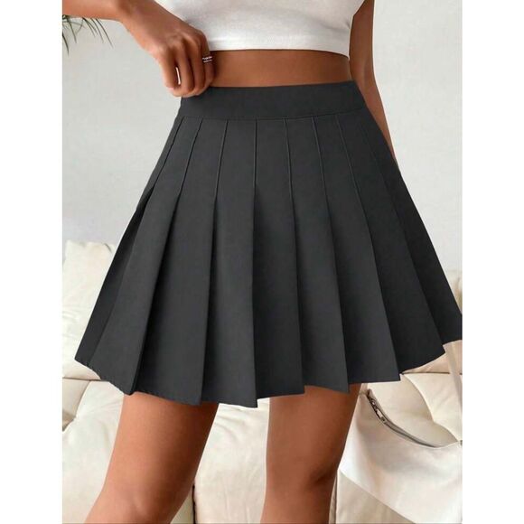 SHEIN PETITE Solid Color Pleated Elegant Casual Commute Y2K School Style Women's - Picture 3 of 11